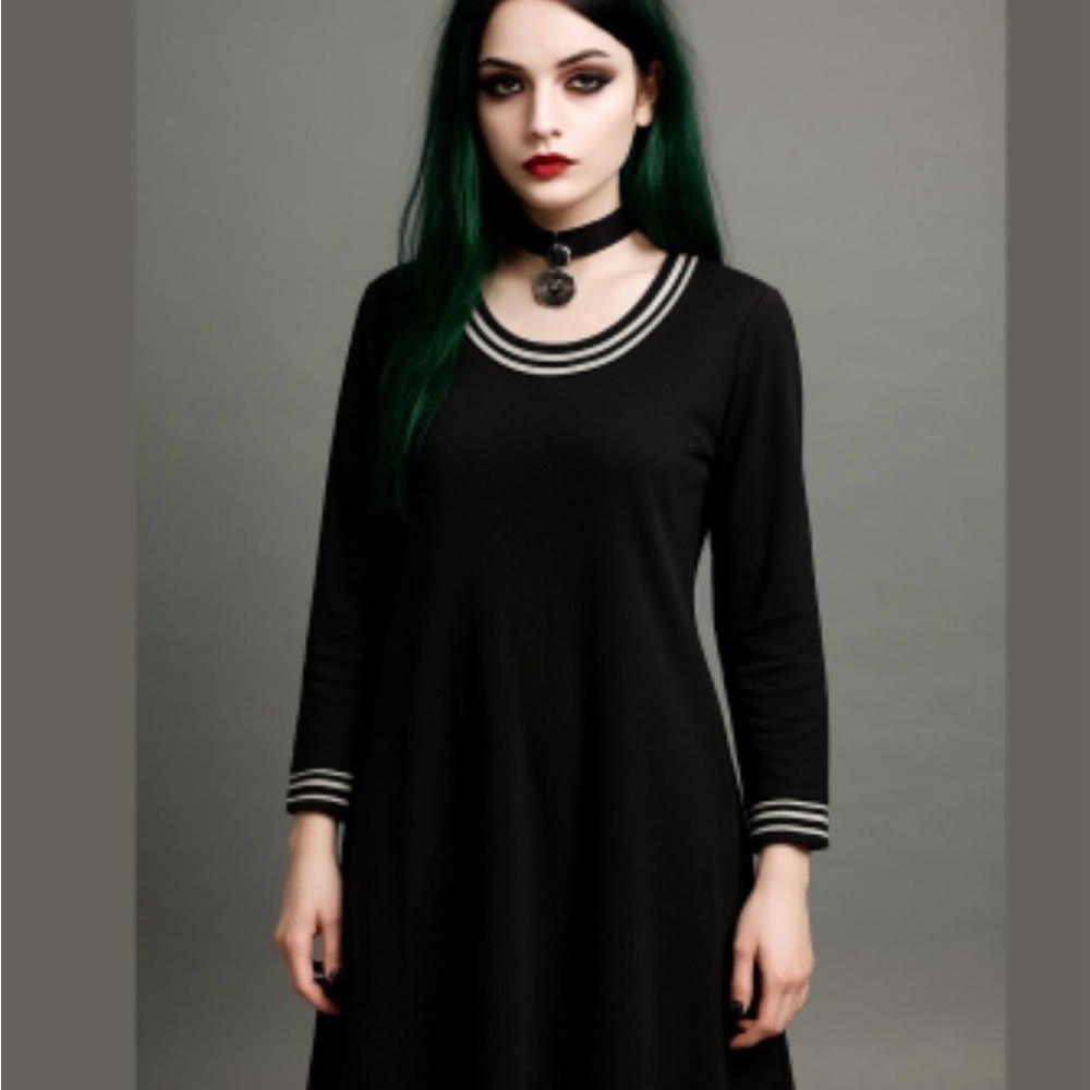 Clifford And Wills black stretchy dress With White Size M Stretchy gothic